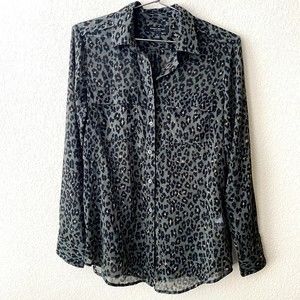 Banana Republic Womens Small Dillon Shirt Leopard Green Sheer Button Front